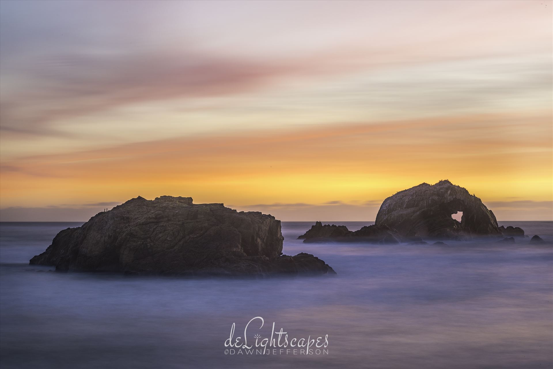Between a Rock and a Heart Place - Soft sunset amongst the seastacks by Dawn Jefferson
