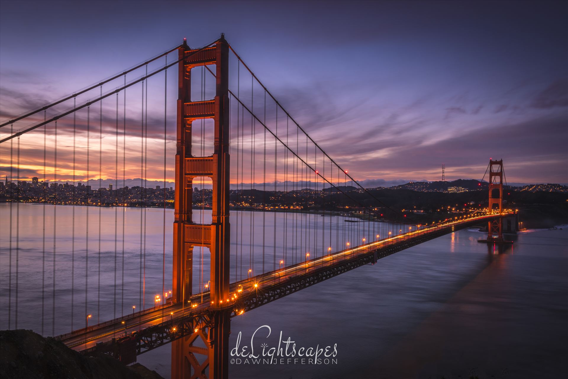 Dawn at the Golden Gate - The Golden Gate Bridge as the sun begins to rise. by Dawn Jefferson